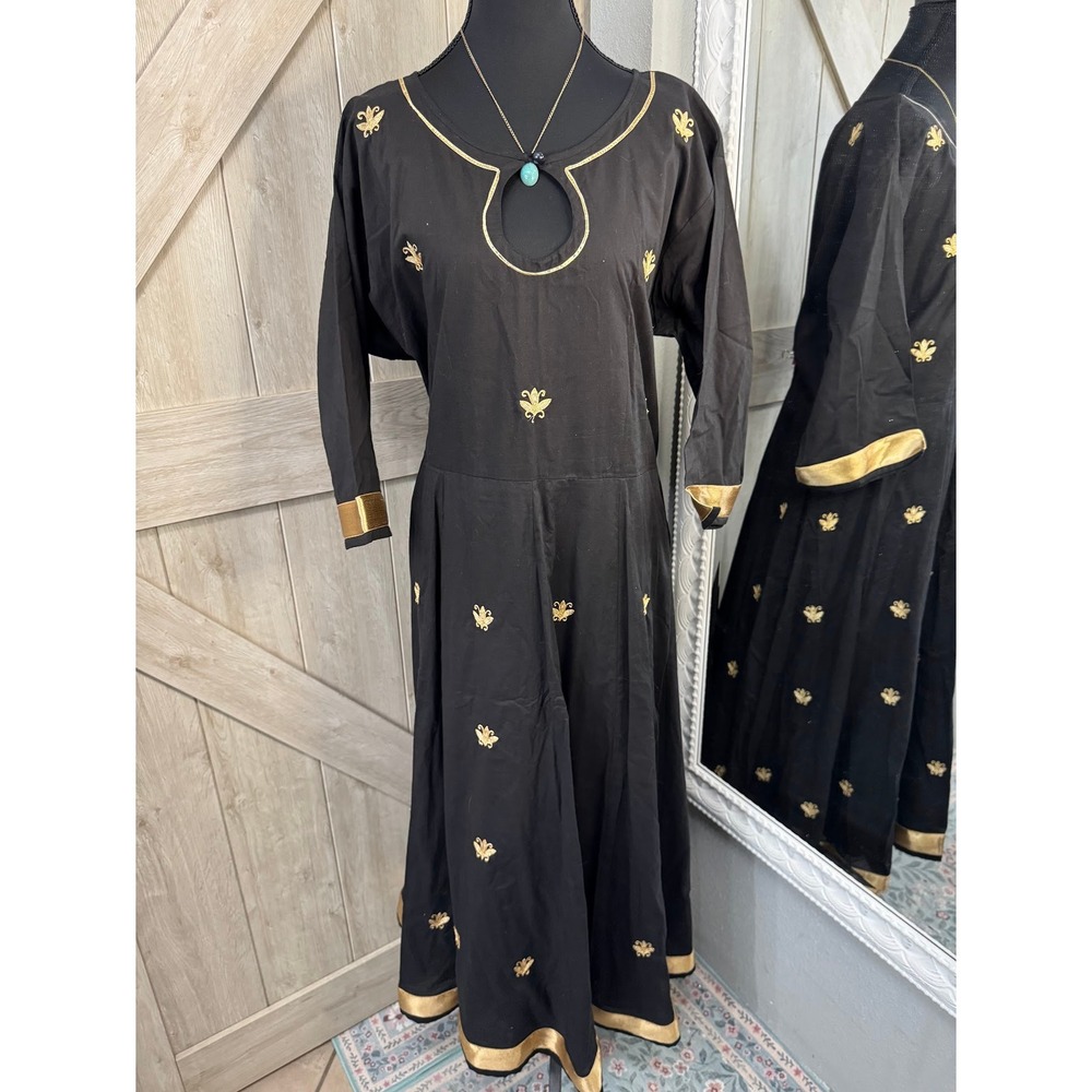 Black & Gold Embroidered Maxi Dress Anarkali Kurti Size 20